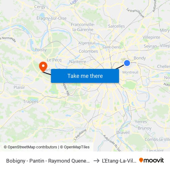 Bobigny - Pantin - Raymond Queneau to L'Etang-La-Ville map