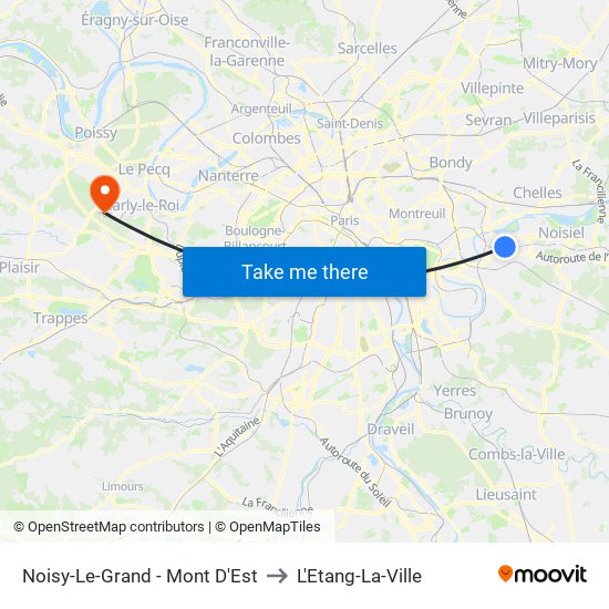 Noisy-Le-Grand - Mont D'Est to L'Etang-La-Ville map