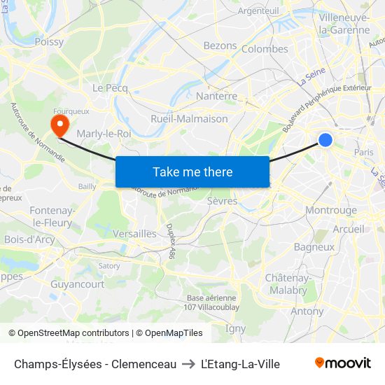 Champs-Élysées - Clemenceau to L'Etang-La-Ville map