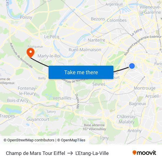 Champ de Mars Tour Eiffel to L'Etang-La-Ville map
