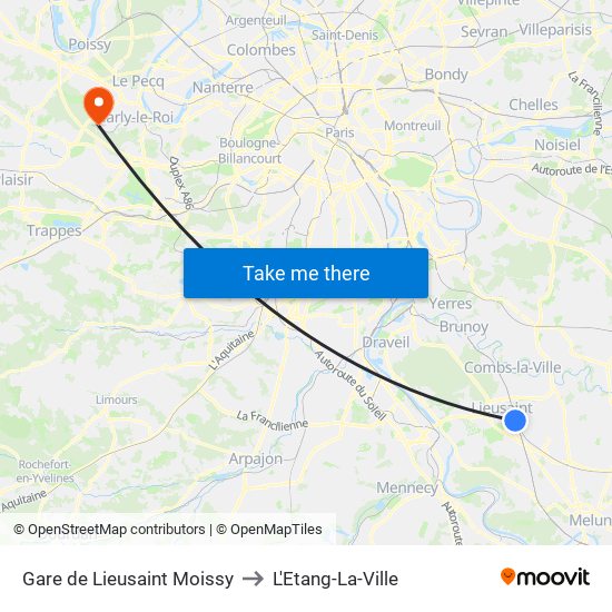 Gare de Lieusaint Moissy to L'Etang-La-Ville map