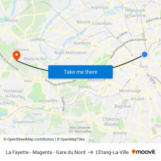 La Fayette - Magenta - Gare du Nord to L'Etang-La-Ville map