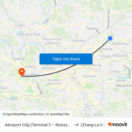 Aéroport Cdg (Terminal 3 – Roissypôle) to L'Etang-La-Ville map