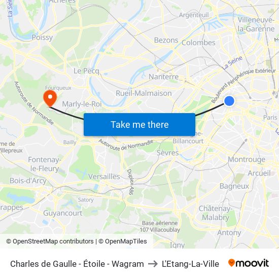 Charles de Gaulle - Étoile - Wagram to L'Etang-La-Ville map