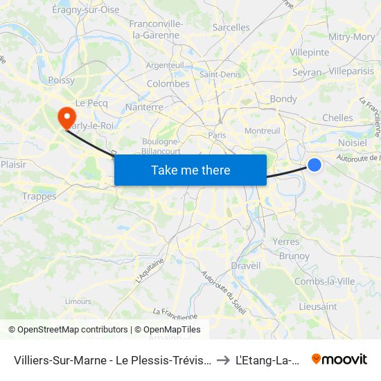 Villiers-Sur-Marne - Le Plessis-Trévise RER to L'Etang-La-Ville map