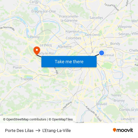 Porte Des Lilas to L'Etang-La-Ville map