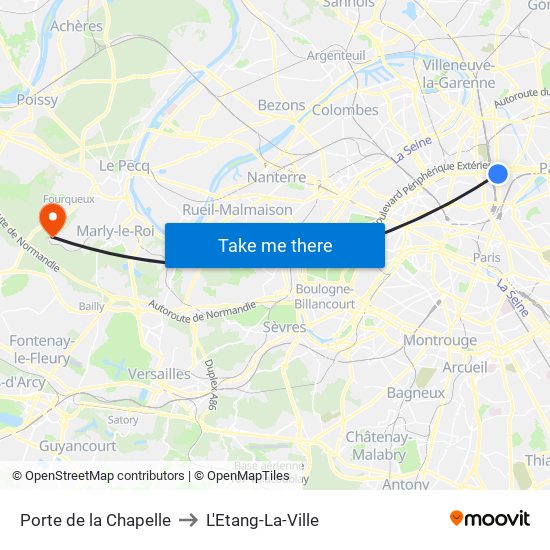 Porte de la Chapelle to L'Etang-La-Ville map