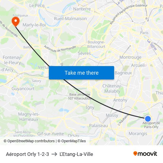 Aéroport Orly 1-2-3 to L'Etang-La-Ville map