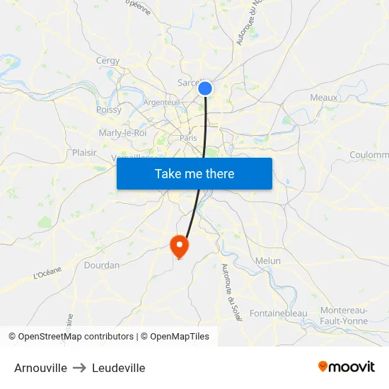Arnouville to Leudeville map