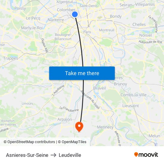Asnieres-Sur-Seine to Leudeville map