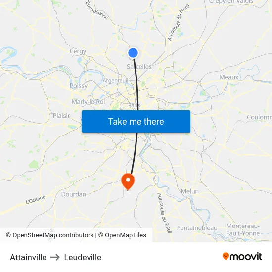 Attainville to Leudeville map