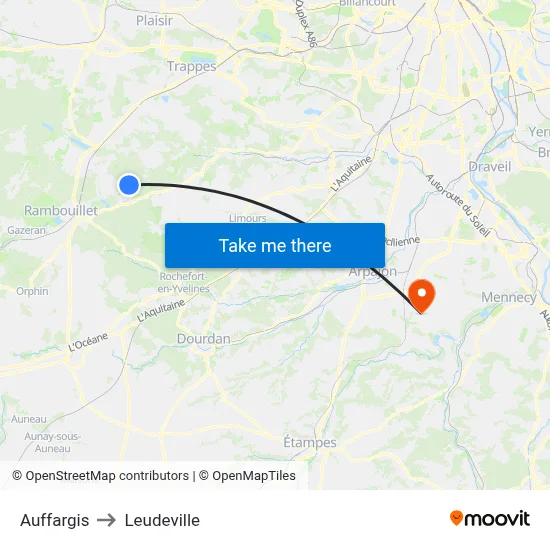 Auffargis to Leudeville map