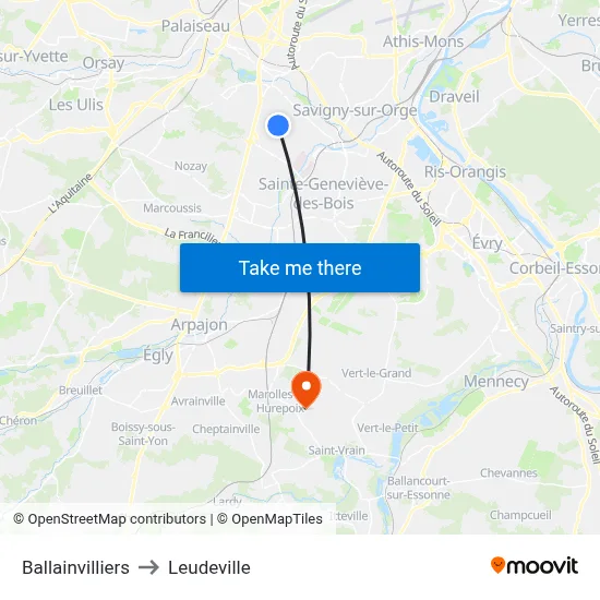 Ballainvilliers to Leudeville map