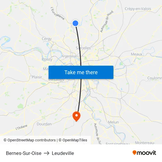 Bernes-Sur-Oise to Leudeville map