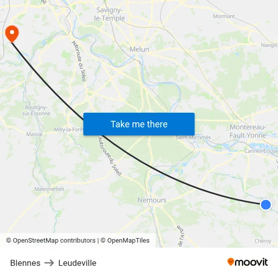 Blennes to Leudeville map