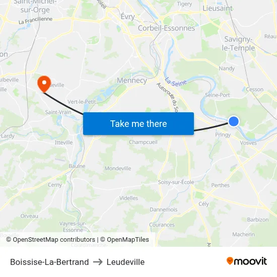 Boissise-La-Bertrand to Leudeville map