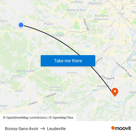 Boissy-Sans-Avoir to Leudeville map