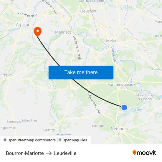 Bourron-Marlotte to Leudeville map