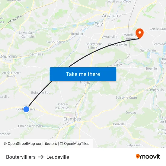 Boutervilliers to Leudeville map