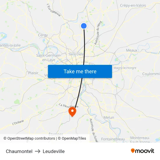 Chaumontel to Leudeville map