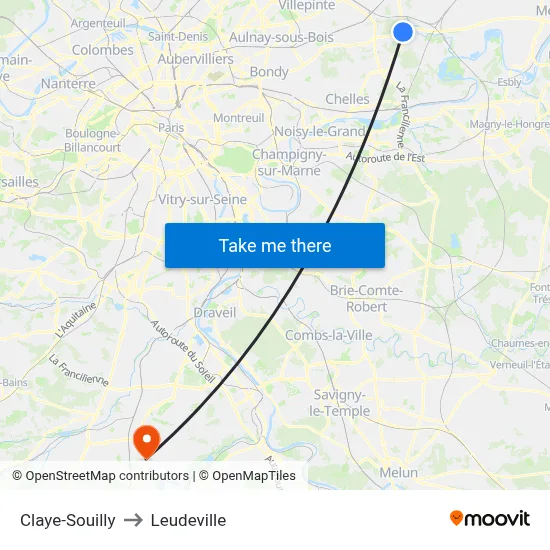 Claye-Souilly to Leudeville map