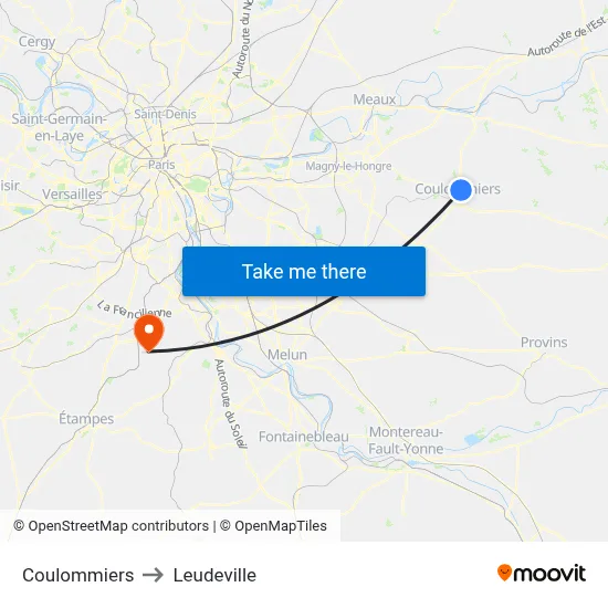 Coulommiers to Leudeville map