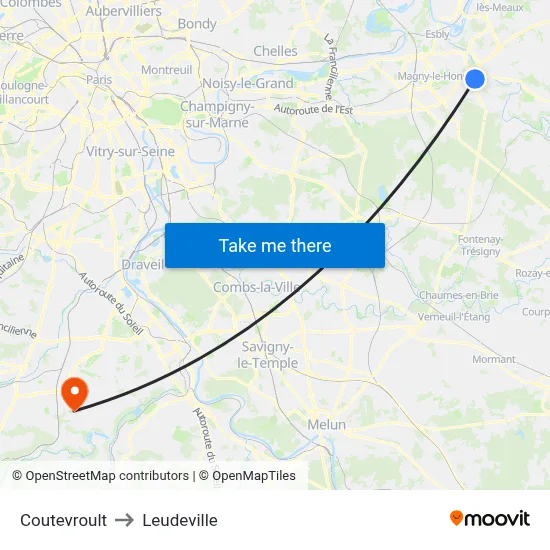 Coutevroult to Leudeville map