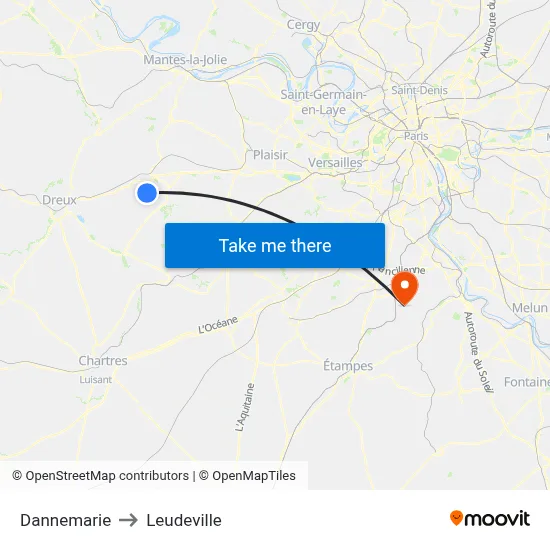 Dannemarie to Leudeville map