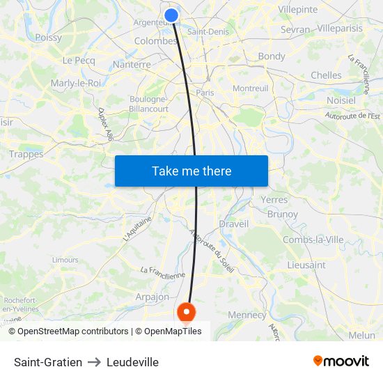 Saint-Gratien to Leudeville map