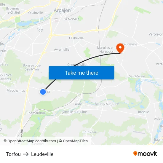 Torfou to Leudeville map
