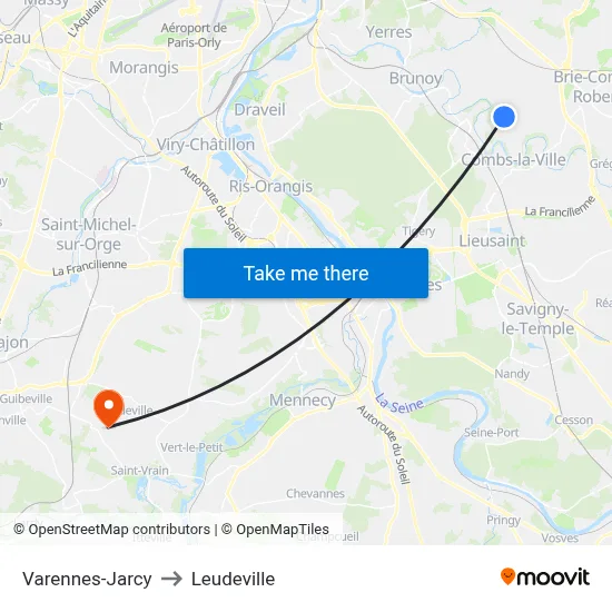 Varennes-Jarcy to Leudeville map