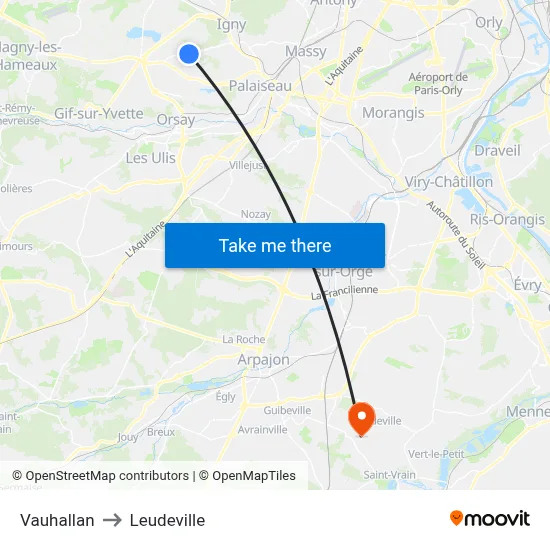 Vauhallan to Leudeville map