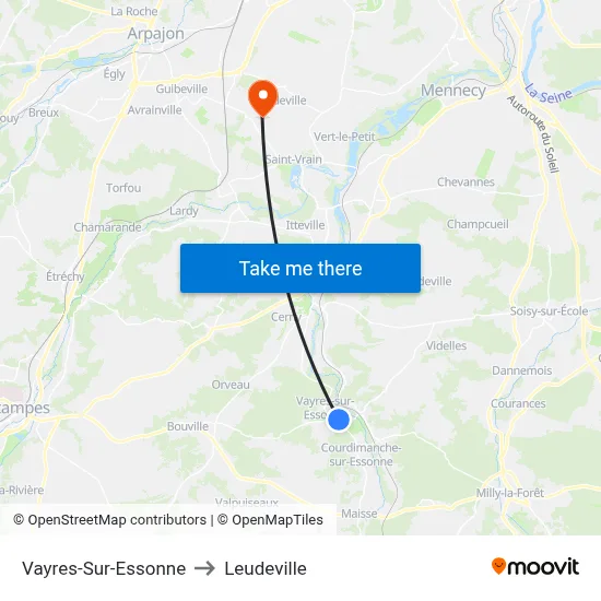 Vayres-Sur-Essonne to Leudeville map
