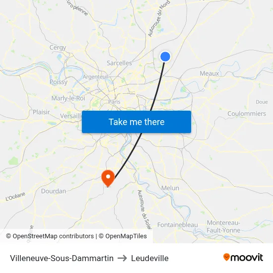 Villeneuve-Sous-Dammartin to Leudeville map