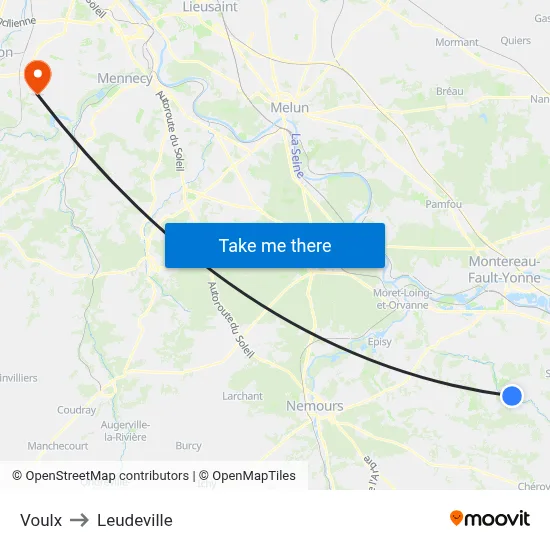 Voulx to Leudeville map