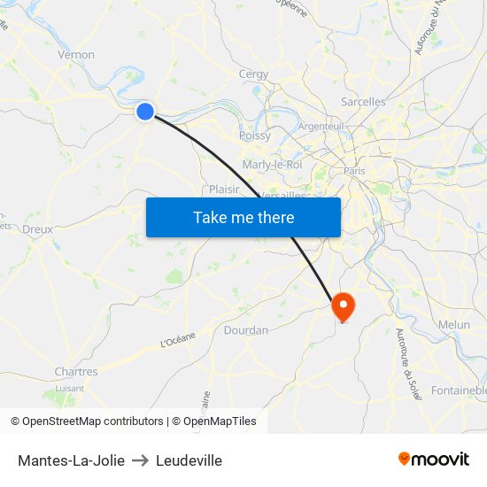 Mantes-La-Jolie to Leudeville map