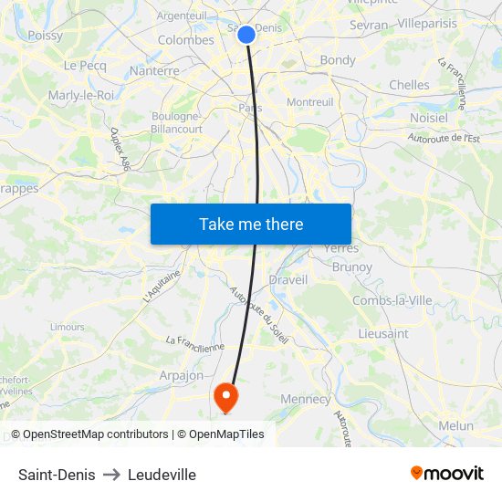 Saint-Denis to Leudeville map