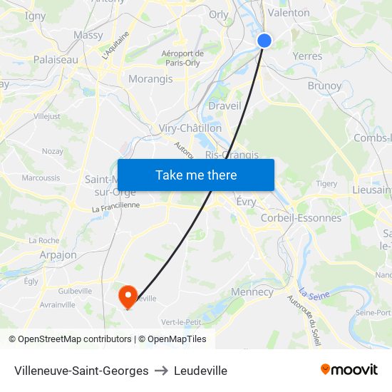 Villeneuve-Saint-Georges to Leudeville map