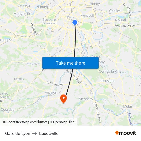 Gare de Lyon to Leudeville map