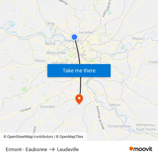 Ermont - Eaubonne to Leudeville map