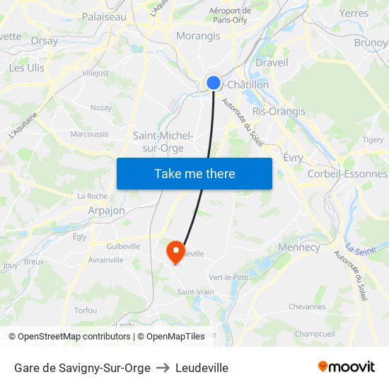 Gare de Savigny-Sur-Orge to Leudeville map