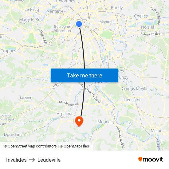 Invalides to Leudeville map