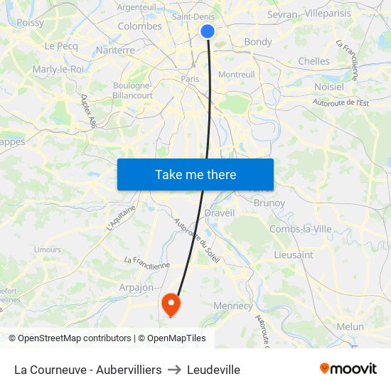 La Courneuve - Aubervilliers to Leudeville map