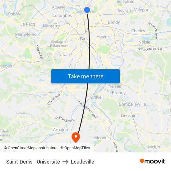 Saint-Denis - Université to Leudeville map