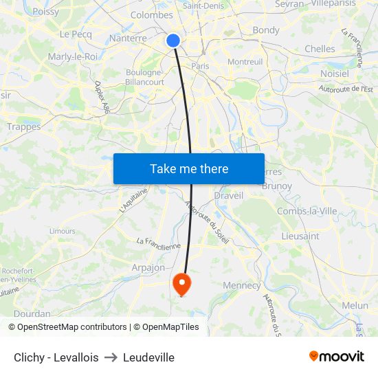 Clichy - Levallois to Leudeville map