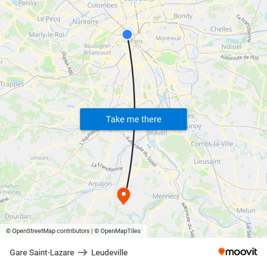 Gare Saint-Lazare to Leudeville map