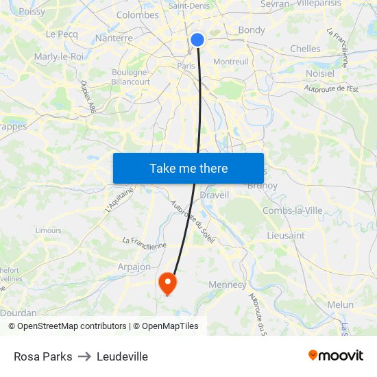 Rosa Parks to Leudeville map