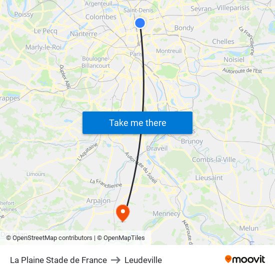 La Plaine Stade de France to Leudeville map
