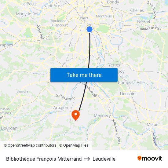 Bibliothèque François Mitterrand to Leudeville map