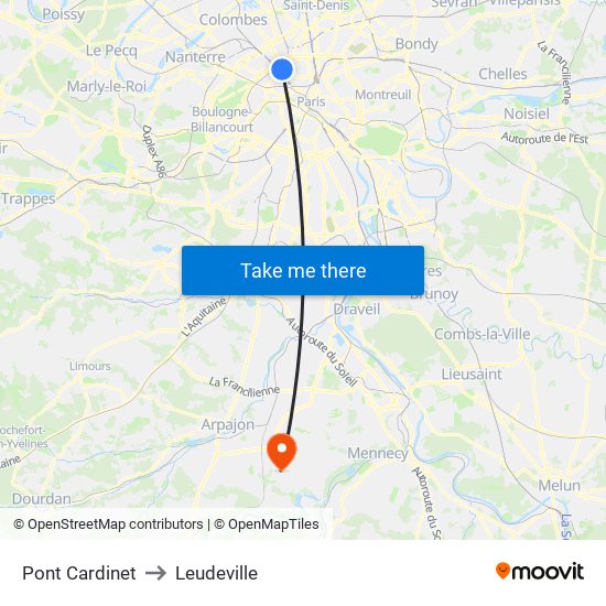 Pont Cardinet to Leudeville map